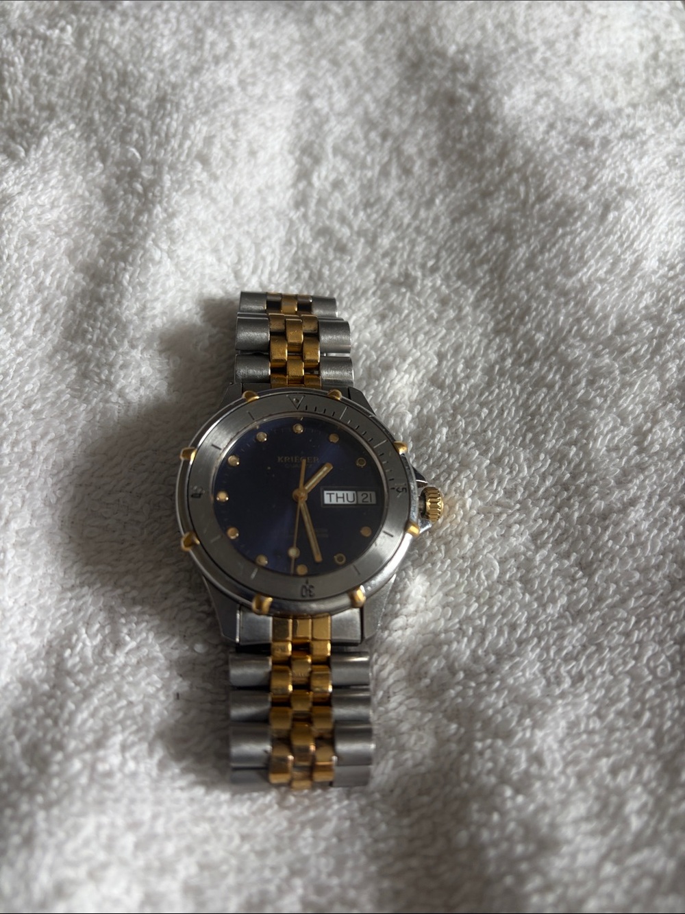 Two-Tone Stainless Steel Krieger Wristwatch with Blue/Gold Dial